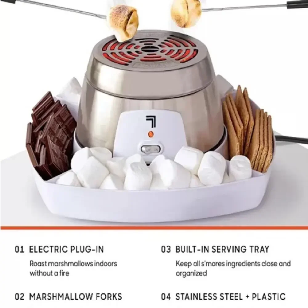 NEW SHARPER IMAGE White Silver Stainless Steel Electric Smores Maker Fondue Fork